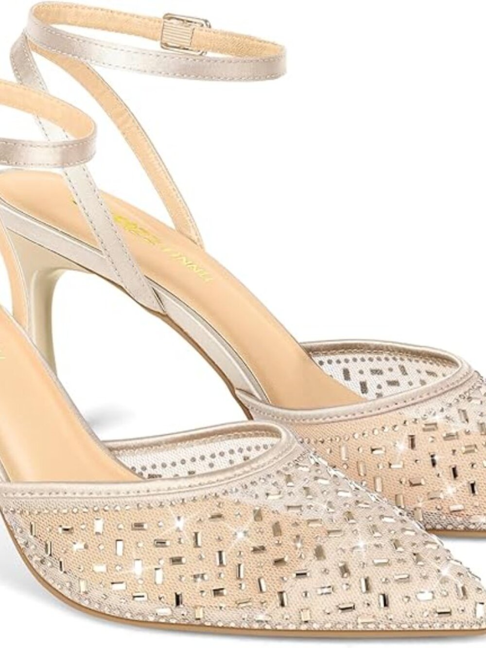Women's Cienna High Heels Sexy Stiletto Pumps Closed Toe Mesh Sparkly Rhinestone